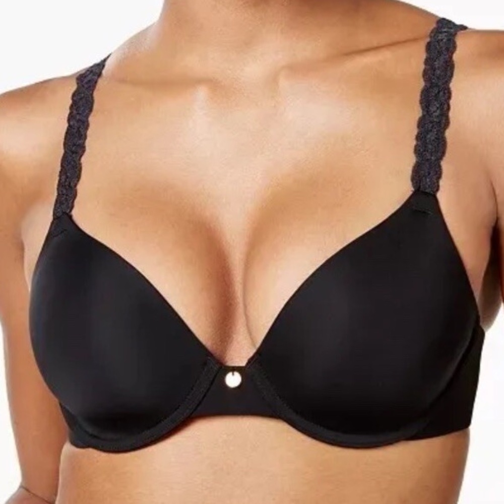 NWT NATORI 732080 Pure Luxe T-Shirt Smooth Contour Bra Black Size 34C